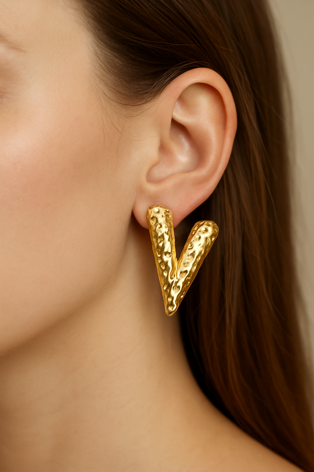 Bold Gold Statement Earrings for Women – Trendy Textured V Shape Hoop Studs