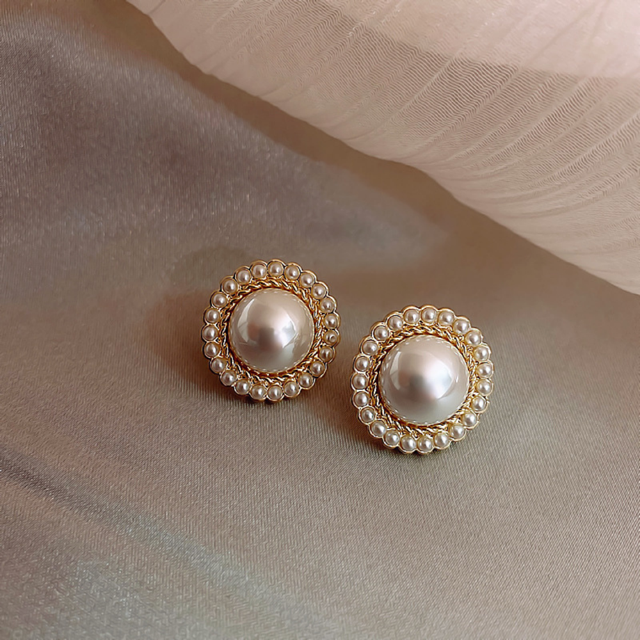 Elegant Pearl Stud Earrings With Faux Pearl Border For Her