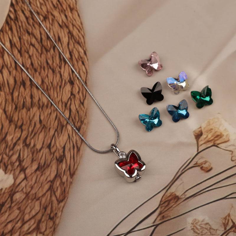 7-in-1 Interchangeable Butterfly Silver Plated Locket Pendant Necklace