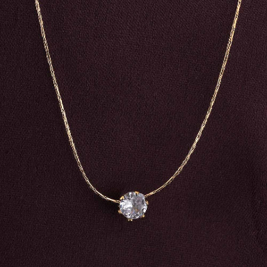 Elegant Solitaire Round Crystal Pendant with Delicate Link Chain Necklace