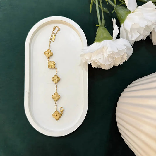 Trendy 18K Gold Plated Four Leaf Charm Clover Flower Bracelet