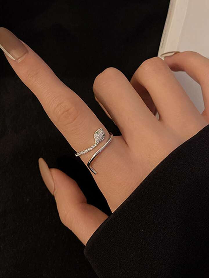 Silver Snake Design With Zircon Stone & Green Eye Adjustable Ring for Women