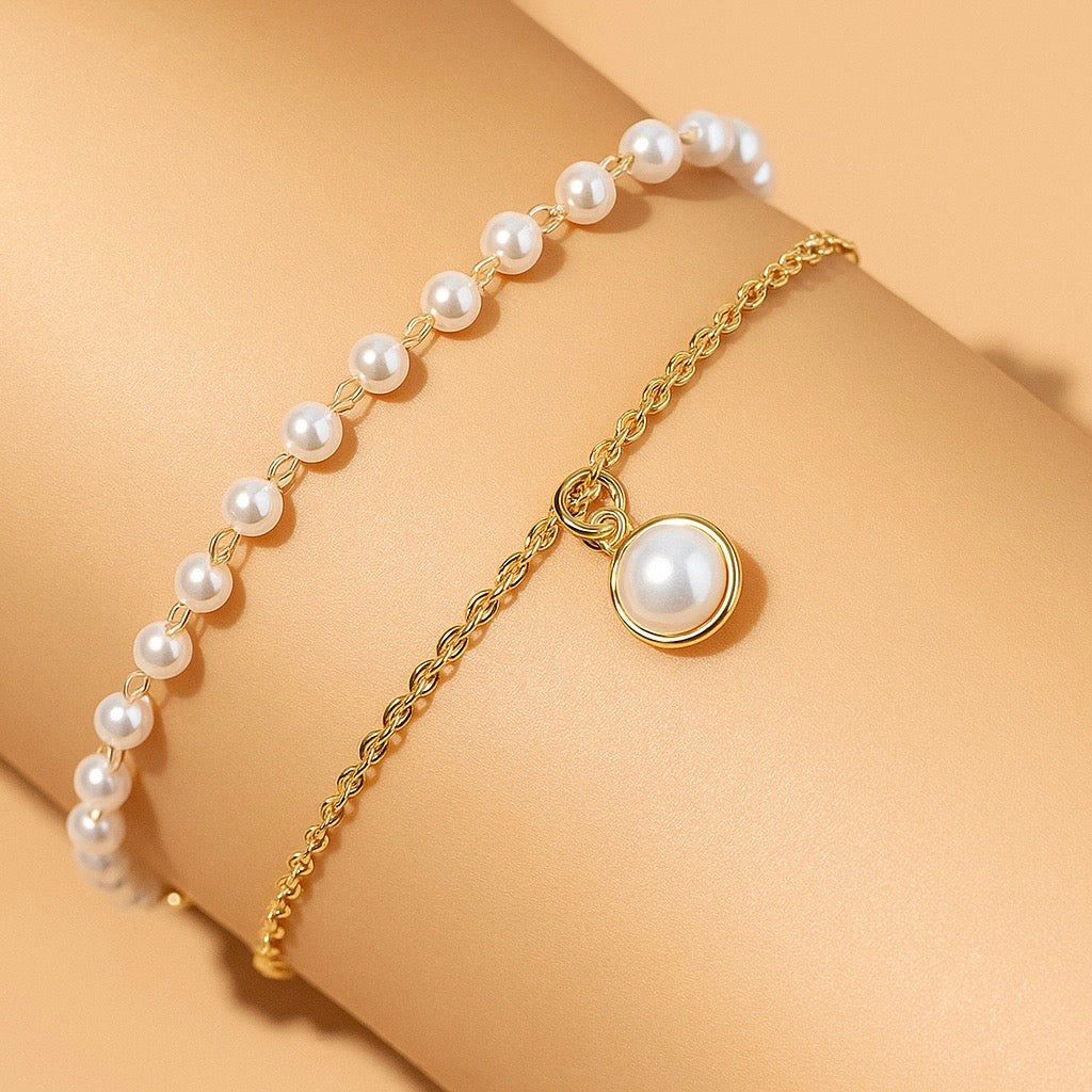 Elegant Pearl Beaded with Pearl Charm Pendant Bracelet for Women & Girls
