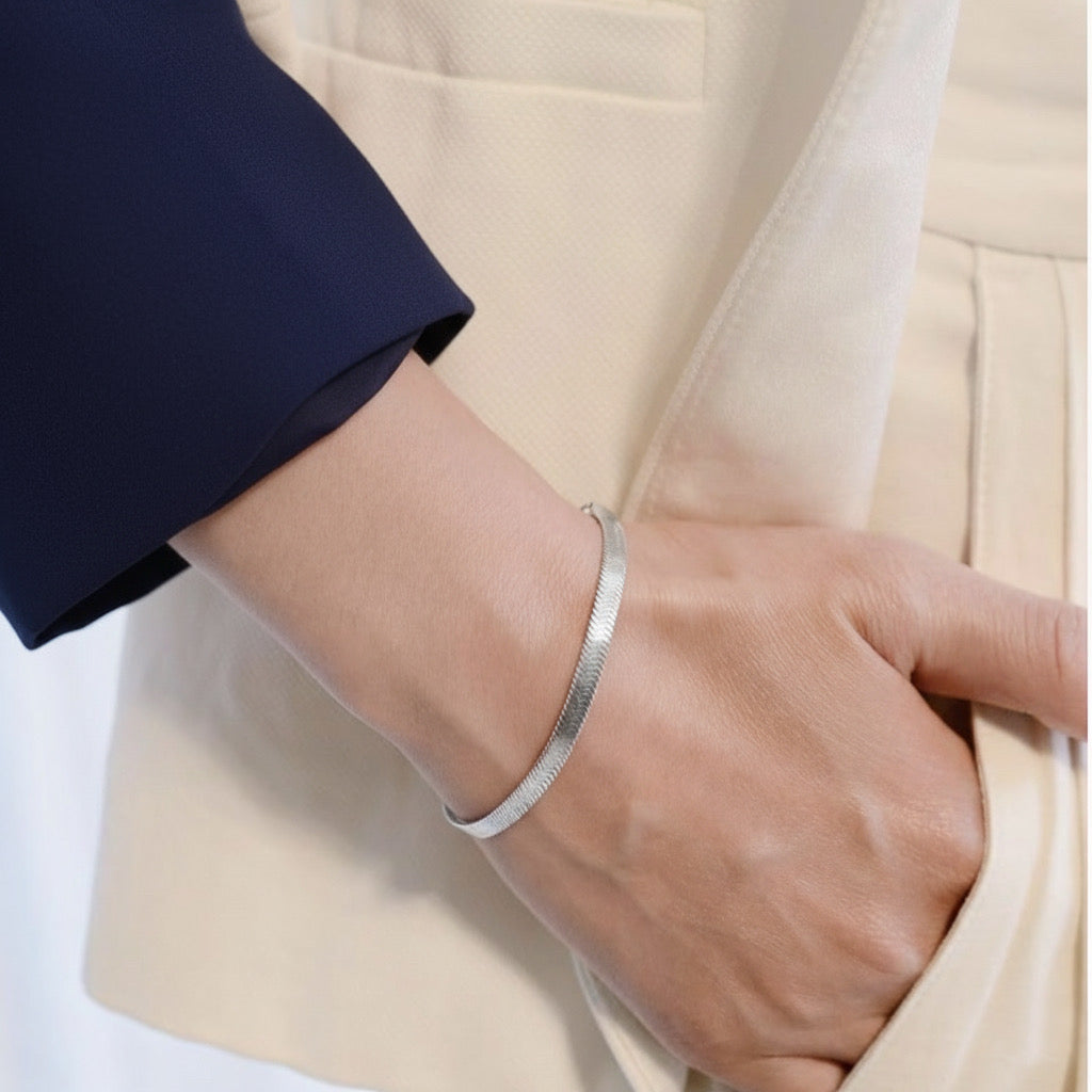 Silver Plated Snake Chain Bracelet for Women with Heart Charm