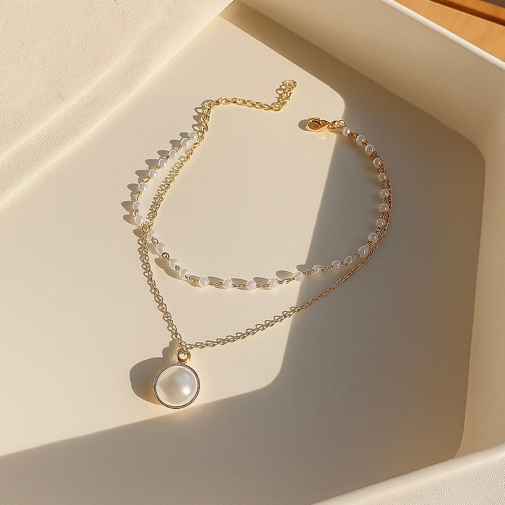 Elegant Pearl Beaded with Pearl Charm Pendant Bracelet for Women & Girls