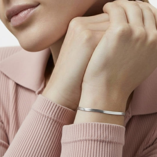 Silver Plated Snake Chain Bracelet for Women with Heart Charm