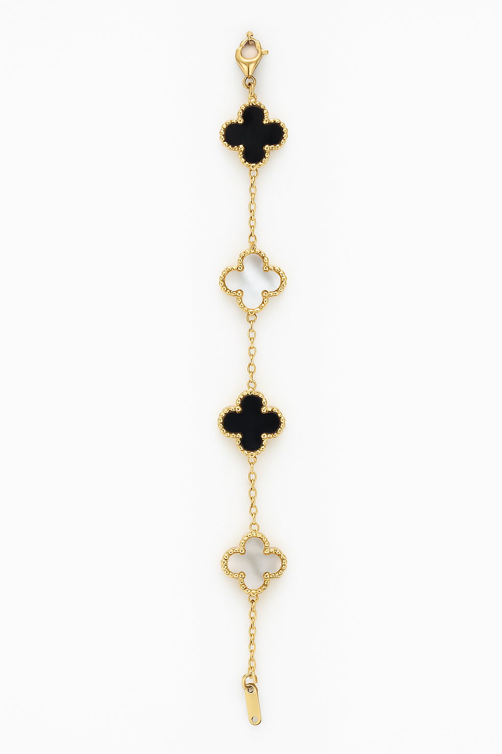 Black & White Four-Leaf Charm Chain Gold Plated Clover Bracelet for Women