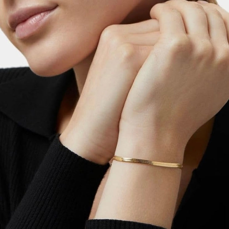 Gold Plated Snake Chain Bracelet for Women with Heart Charm