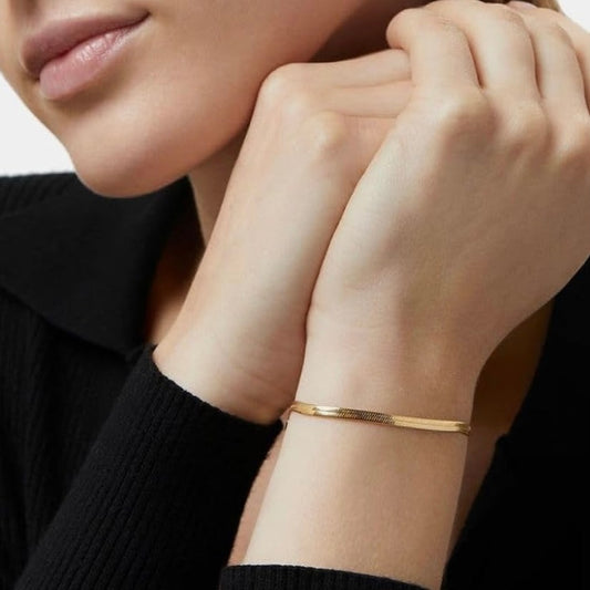 Gold Plated Snake Chain Bracelet for Women with Heart Charm