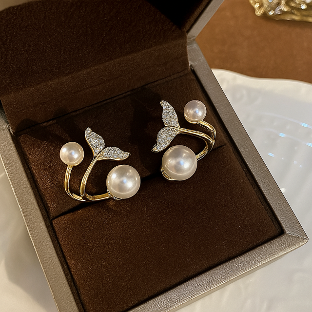 Double Pearl Ear Climber Stud Wrap Earrings For Women