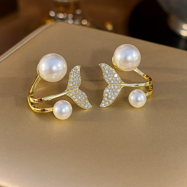 Double Pearl Ear Climber Stud Wrap Earrings For Women