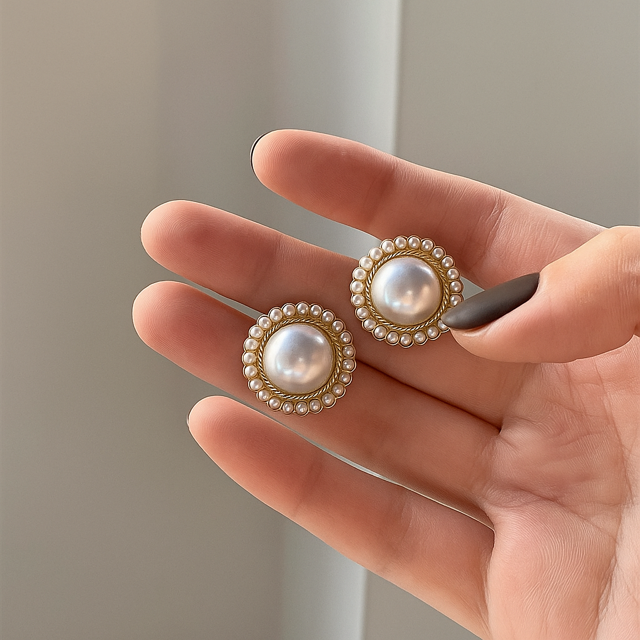 Elegant Pearl Stud Earrings With Faux Pearl Border For Her