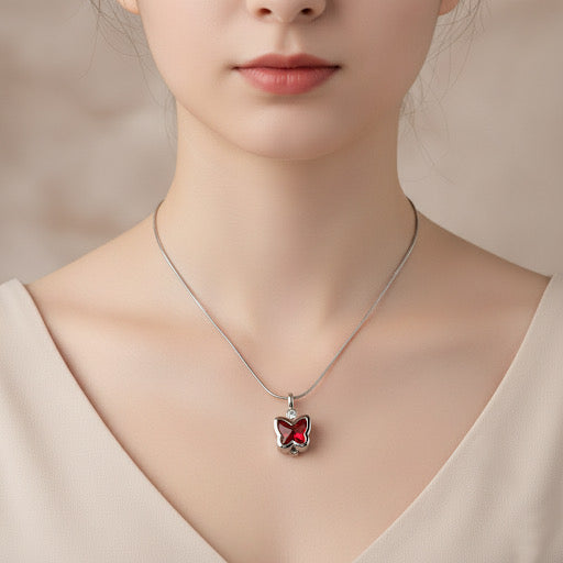 7-in-1 Interchangeable Butterfly Silver Plated Locket Pendant Necklace