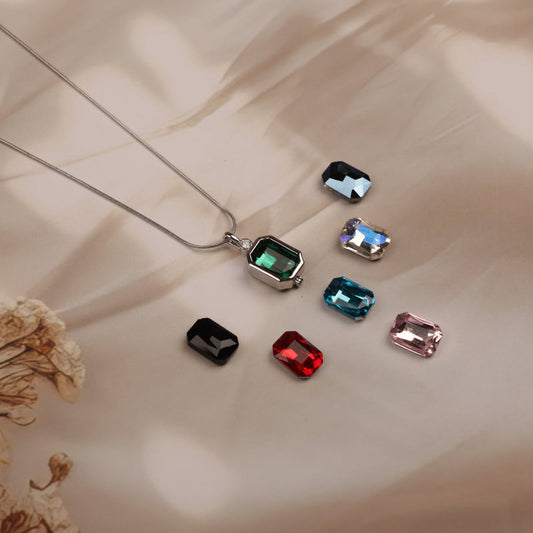 7-in-1 Interchangeable Emerald-Cut Silver Plated Pendant Necklace