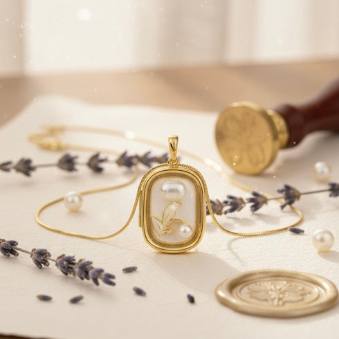 Elegant Floral Design Gold Plated Pearl White Enamel Pendant Necklace for Women