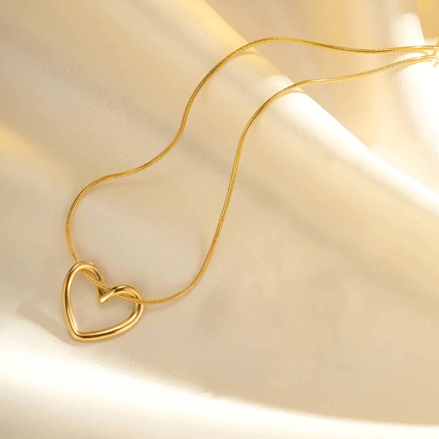 Minimalist Love Heart Locket with Snake Chain Necklace
