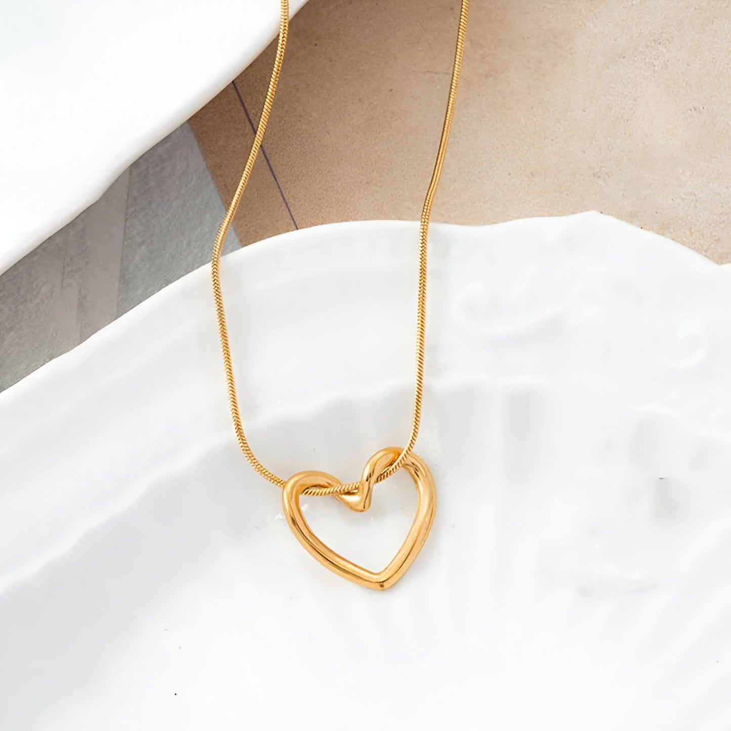 Minimalist Love Heart Locket with Snake Chain Necklace