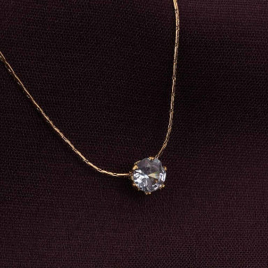 Elegant Solitaire  Round Crystal Pendant with Delicate Link Chain Necklace