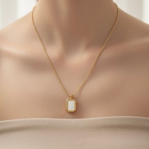 Minimalist Gold Plated White Enamel Rectangle Pendant with Box Chain Necklace