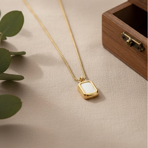 Minimalist Gold Plated White Enamel Rectangle Pendant with Box Chain Necklace