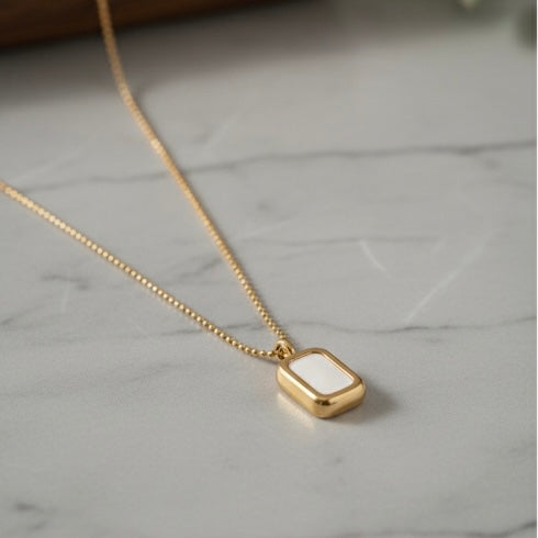 Minimalist Gold Plated White Enamel Rectangle Pendant with Box Chain Necklace