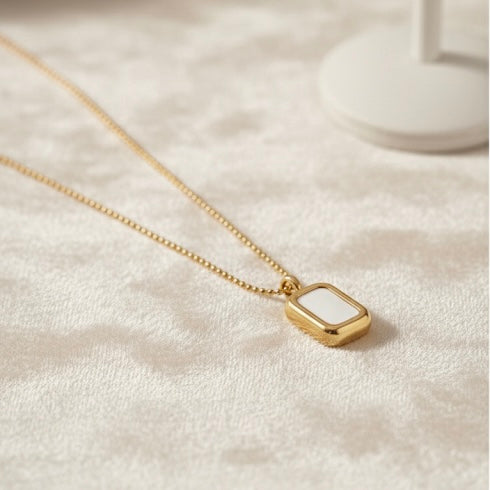 Minimalist Gold Plated White Enamel Rectangle Pendant with Box Chain Necklace