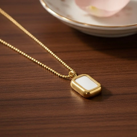 Minimalist Gold Plated White Enamel Rectangle Pendant with Box Chain Necklace