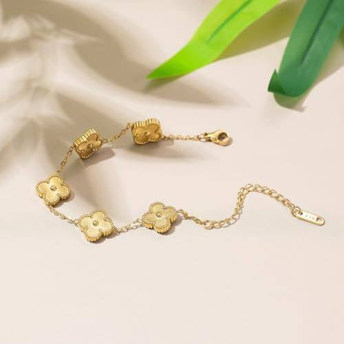 Trendy 18K Gold Plated Four Leaf Charm Clover Flower Bracelet