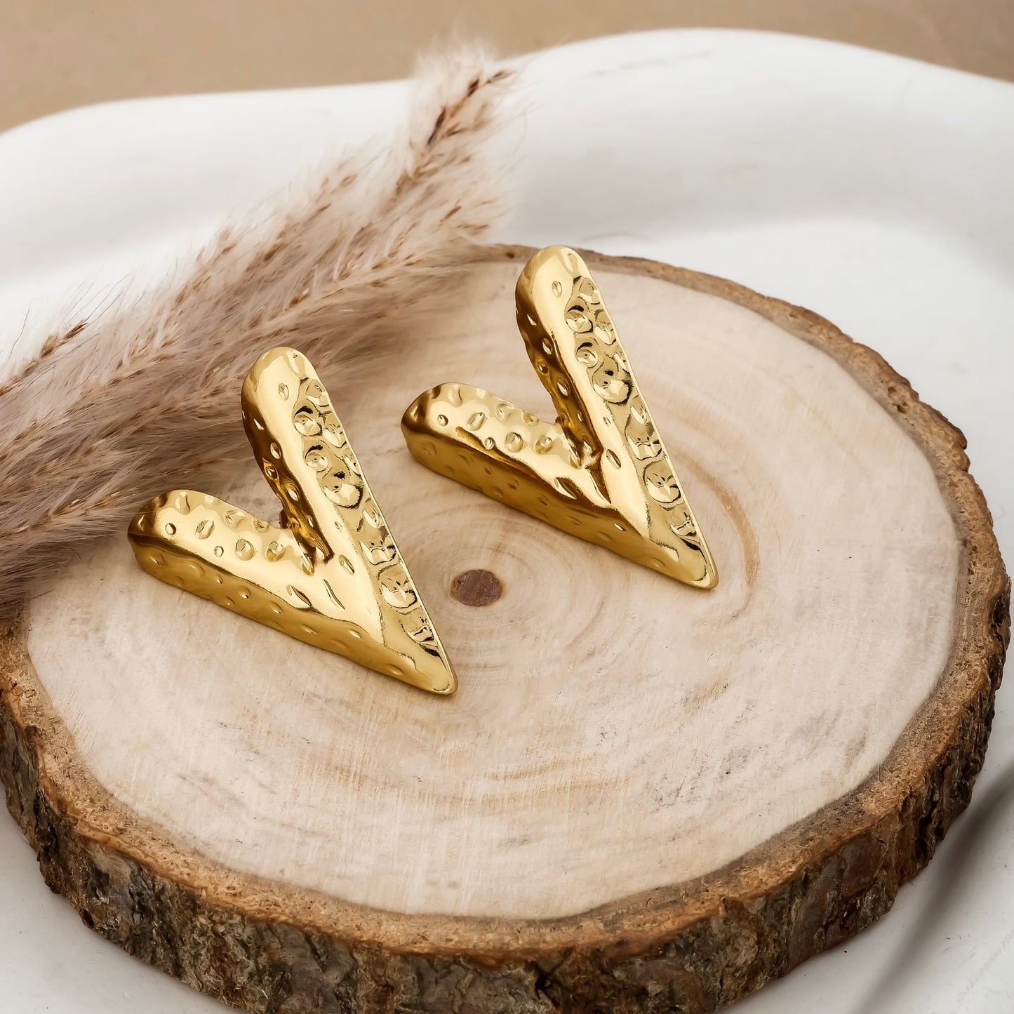 Bold Gold Statement Earrings for Women – Trendy Textured V Shape Hoop Studs