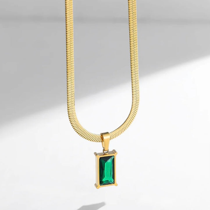 Luxury Gold Plated Rectangle Green Pendant Necklace for Women