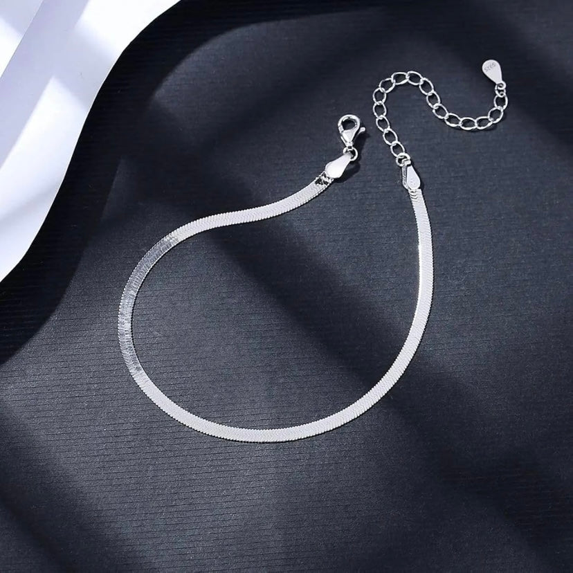 Premium Silver Plated Single Anklet ( 1 Piece)  – Anti Tarnish Adjustable Chain Anklet